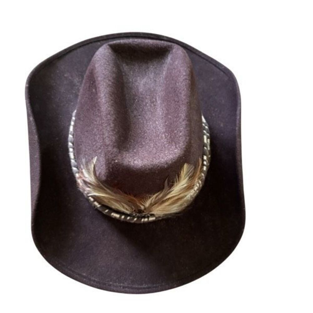 Miller Brothers Western Wear Size 7 1/8 Feathered Brown Wool Cowboy Hat - Picture 2 of 12